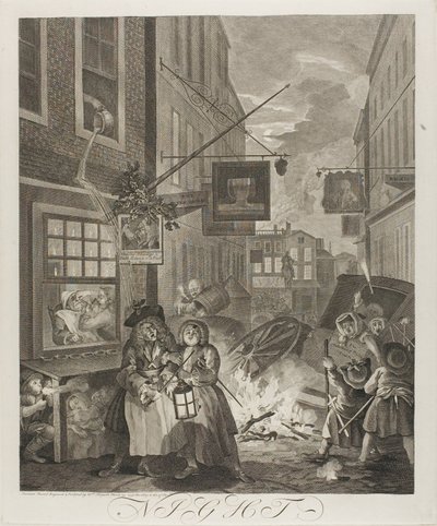 夜、一日の四時からのプレート4 作： William Hogarth