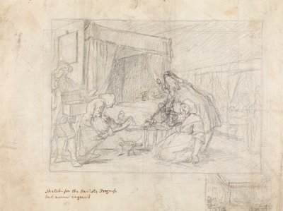 病院での手術風景 右下余白に補助スケッチ 作： William Hogarth