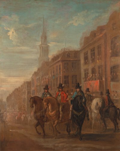 チープサイドでのチャールズ2世の復古行列（1745年頃）。 作： William Hogarth