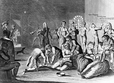 レーキの進歩からの狂牛病のシーン 作： William Hogarth