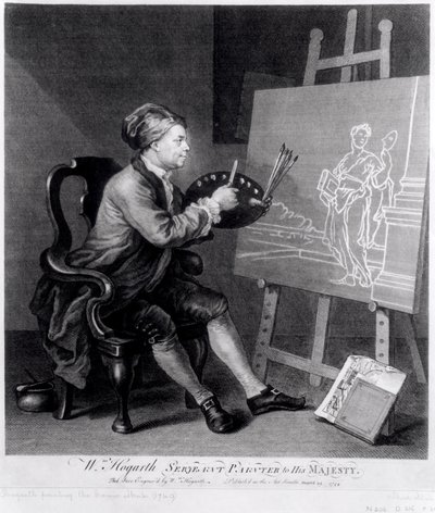 アーティスト、パブによって刻まれたコミックミューズを描いた自画像。 1758 作： William Hogarth