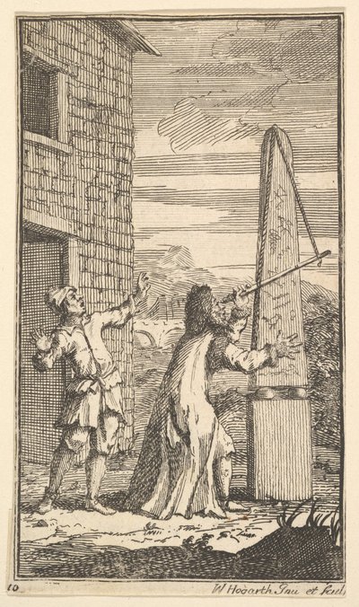 シドロフェルが望遠鏡でカイトを調べているSの17の小さなイラスト...、1721-26。 作： William Hogarth