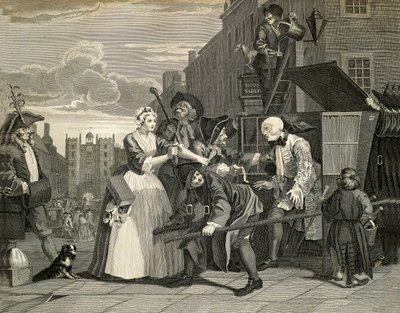 ウィリアム・ホガース（1697-1764）の「ロンドンの街並み」は、イギリスの彫刻作品です。 作： William Hogarth