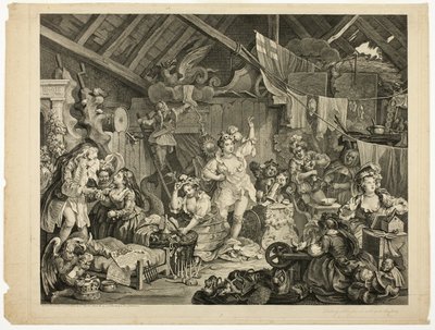 納屋でドレスアップする女優を散歩 作： William Hogarth
