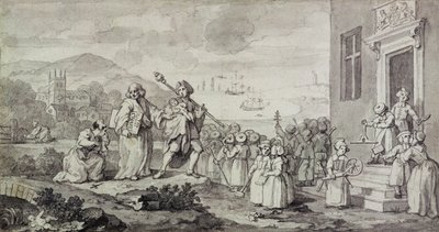 ファウンドリングのための研究（ペン、インク、紙のウォッシュ） 作： William Hogarth