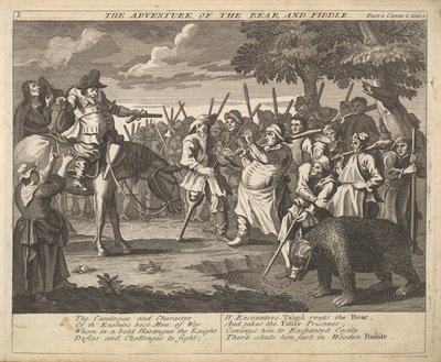 クマの冒険とフィドルプレート3：サミュエルバトラーへの挿絵...、1725年〜30年。 作： William Hogarth