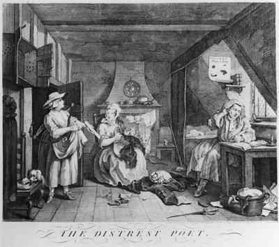 苦しめられた詩人、1740 作： William Hogarth