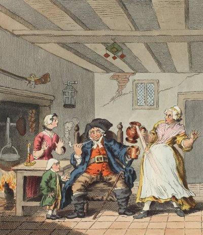 The Farmer&39;s Return、illustration from &39;Hogarth Restored：The Whole Works of the有名なWilliam Hogarth、re-engraved by Thomas Cook&39;、pub 1812（手塗りの彫刻） 作： William Hogarth