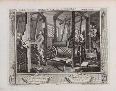 彼らの織機でフェロー「見習い。 シリーズ産業と怠惰、1747年。 作： William Hogarth