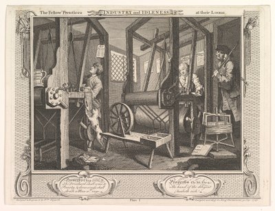 織機産業とアイドル状態の仲間の弟子、プレート1、1747年9月30日。 作： William Hogarth