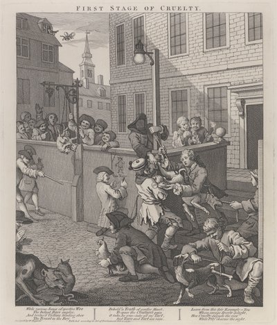 虐待の第一段階：動物を拷問する子供たち 作： William Hogarth