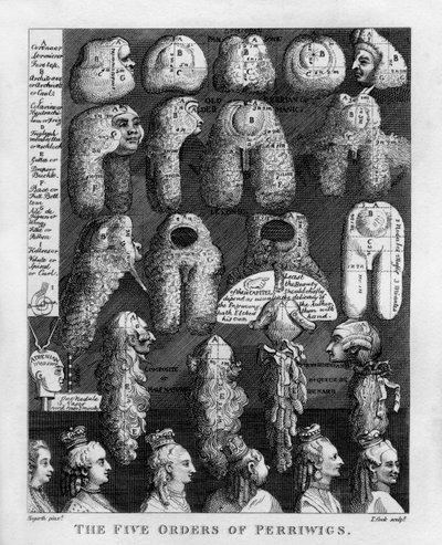 ウィリアム・ホガースによる「ジョージ3世のかつらの5つの注文 作： William Hogarth