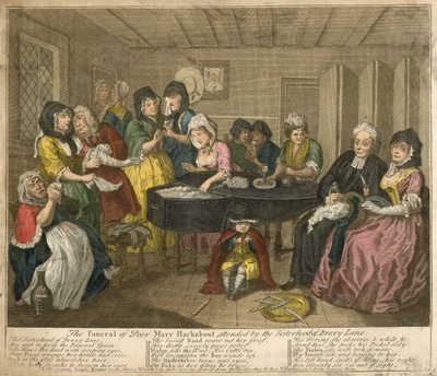 ドゥルーリーレーンの姉妹が出席した、貧しいメアリーハックアバウトの葬儀 作： William Hogarth