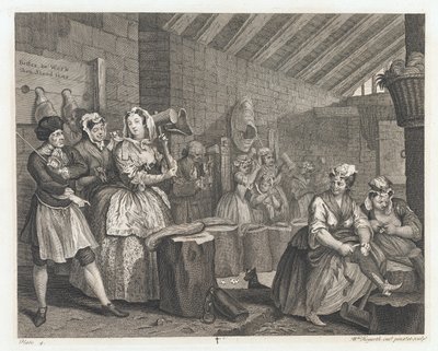 ブライドウェルにあるハーロットロッジ、1732年にデザイン、1744年に印刷（エッチングと彫刻） 作： William Hogarth