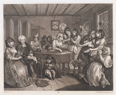 ハーロットの葬儀、1732年に設計、1744年に印刷（エッチングと彫刻） 作： William Hogarth