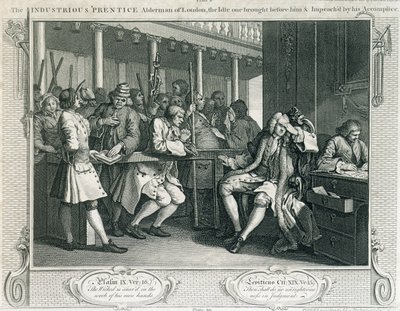 勤勉な「ロンドンのプレンディスアルダーマン、彼の前に彼の前に彼の前にアイドルの1人の桃」、1833年に出版された「業界とアイドル」のプレートX 作： William Hogarth