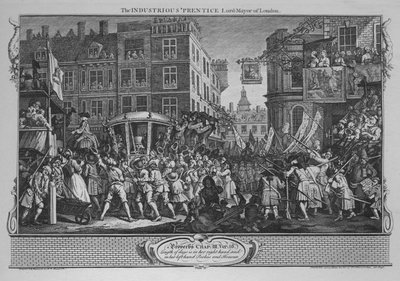 勤勉な弟子ロンドン市長-1747年、産業とアイドルからのプレート12 作： William Hogarth