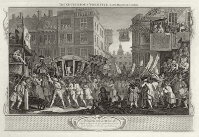 勤勉な「ロンドンのプレンティス卿市長、「産業とアイドル」のプレートXII、1833年公開 作： William Hogarth