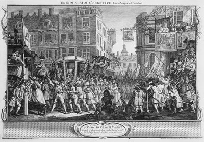 勤勉な「プレンティス ロンドン市長」、「産業と怠惰」の第12版 作： William Hogarth