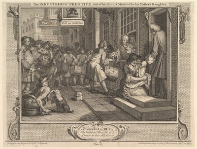 勤勉な弟子と彼の時代の外で彼のマスターズドータードと結婚...、1747年9月30日。 作： William Hogarth