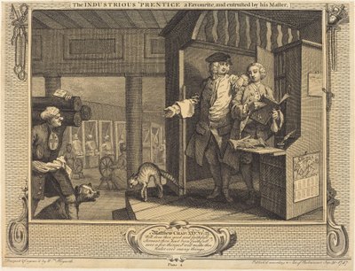 勤勉な「お気に入りの見習い、そして彼のマスターから委託された」 作： William Hogarth