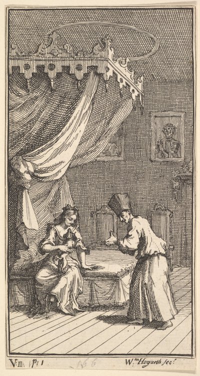 新しい変身、プレート5：ファンタジオ、ドナと一緒にラップドッグに変身...、1724。 作： William Hogarth