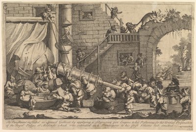 1726年12月、レムエルガリバーに科された罰。 作： William Hogarth