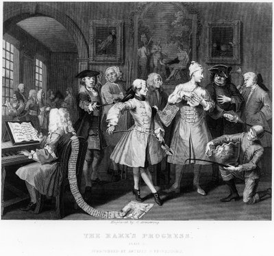 「レーキの進行状況」からのレーキの堤防、プレートII 作： William Hogarth