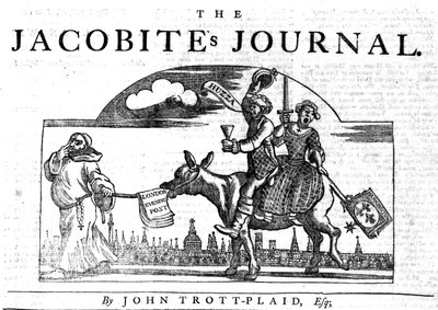 「ジャコバイトのジャーナル」のタイトルビネット、1748年（木版画と活版印刷） 作： William Hogarth