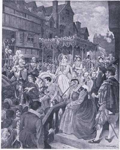 1561年、メアリー女王がエディンバラに入国した時の様子（Cassells History of the British People, published by the Waverley Book Company, c.1950