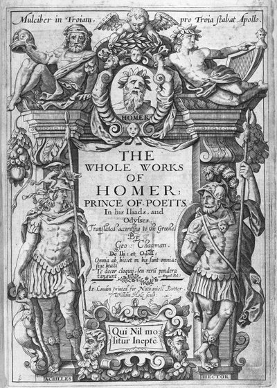 1614-16年に出版されたジョージチャップマンによって翻訳された「ホーマーの全作品」のタイトルページ 作： William Hole