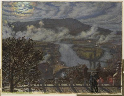 夜の川の風景のテラスからの眺め テラス、ベルン (オブジェクトのタイトル) 作： William Holman Hunt