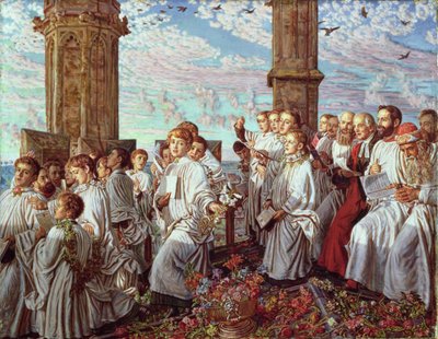 5月の朝、マグダレンカレッジタワー、オックスフォード、古代の年次式 作： William Holman Hunt