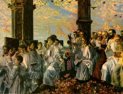 マグダレン・タワーの5月の朝」1888年～1890年、1942年。 作： William Holman Hunt
