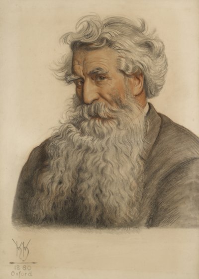 トーマス・クームの肖像、大学へのプリンター（1796-1872）（赤と黒のチョーク） 作： William Holman Hunt
