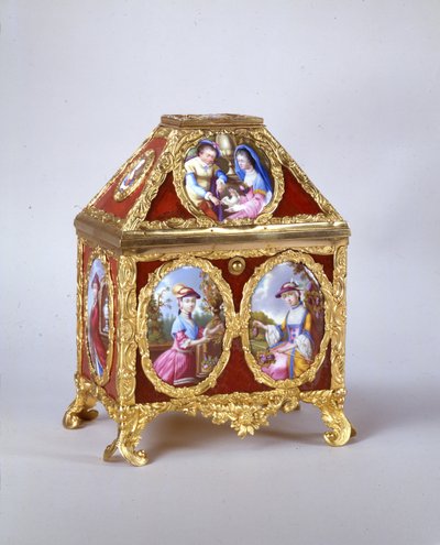 1770年頃、ジェームズ・コックス作のヴァージ・ウォッチが入ったジョージ3世の棺（金色の金属、エナメル、ヴェール・エグロメーズ）（741846も参照 作： William Hopkins Craft