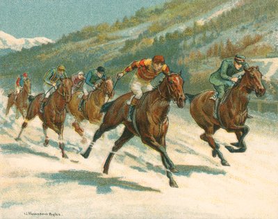 歴史的・近代的なレース、氷上のフラットレース（馬）（クロモリト 作： William Hounsom Byles