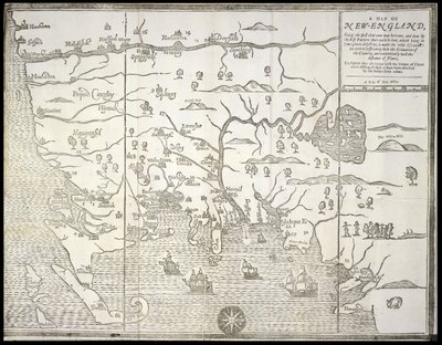 「インディアンとのトラブルの物語」からのニューイングランドの地図、ウィリアム ハバードとジョン フォスター 作： William Hubbard