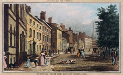 ボウリンググリーンからの広い道、JRハッチンソンによって彫刻された、1828 作： William James Bennett