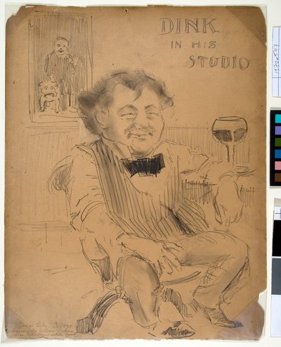 彼のスタジオでのディンク、1895年頃（ブリストルボードに黒鉛と木炭） 作： William James Glackens