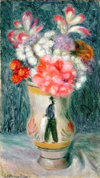 クインパーの花瓶の花（油彩・キャンバス） 作： William James Glackens