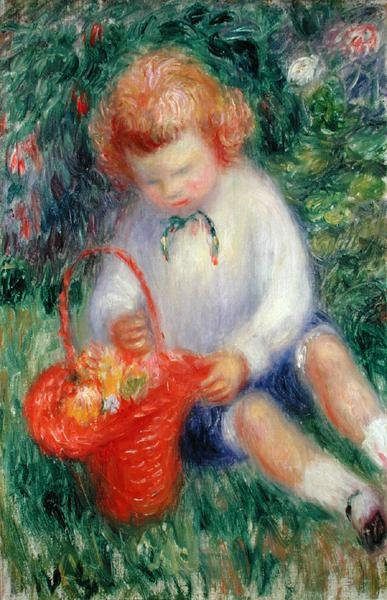 花のバスケットを持つレンナ（油彩・キャンバス） 作： William James Glackens