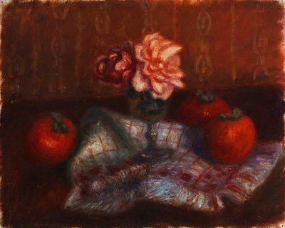 バラと柿 作： William James Glackens