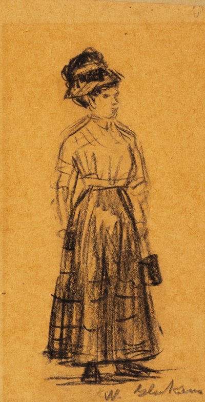 黒い帽子と黒いスカートの女性 作： William James Glackens
