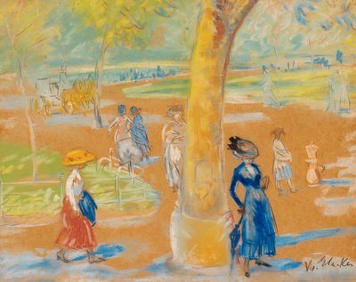 傘を持つ女性、ワシントン スクエア 作： William James Glackens
