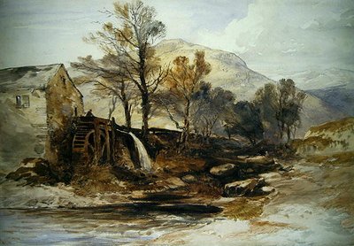 北ウェールズの水車小屋（水彩・紙） 作： William James Muller