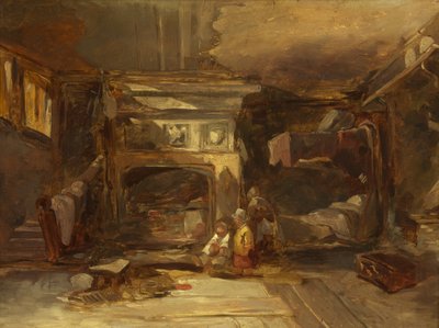 ウェールズのインテリア、1844年頃（パネルに油彩） 作： William James Muller