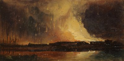 ブリストル暴動：キャノンズマーシュからの新しい刑務所の燃焼、1831年頃（紙に油彩） 作： William James Muller