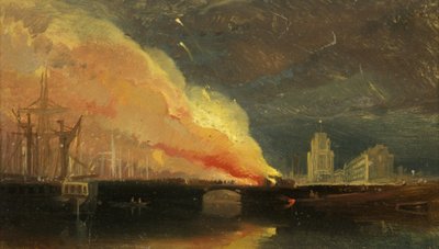 ブリストル暴動：セントメアリーレッドクリフとプリンスストリートブリッジの料金所の燃焼 作： William James Muller