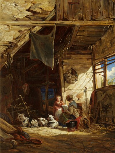 ヤギのいるインテリア-Bettws-y-Coed 作： William James Muller